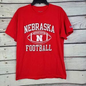 Champion Nebraska Football Graphic Tee Red Size Large Huskers NCAA Cotton